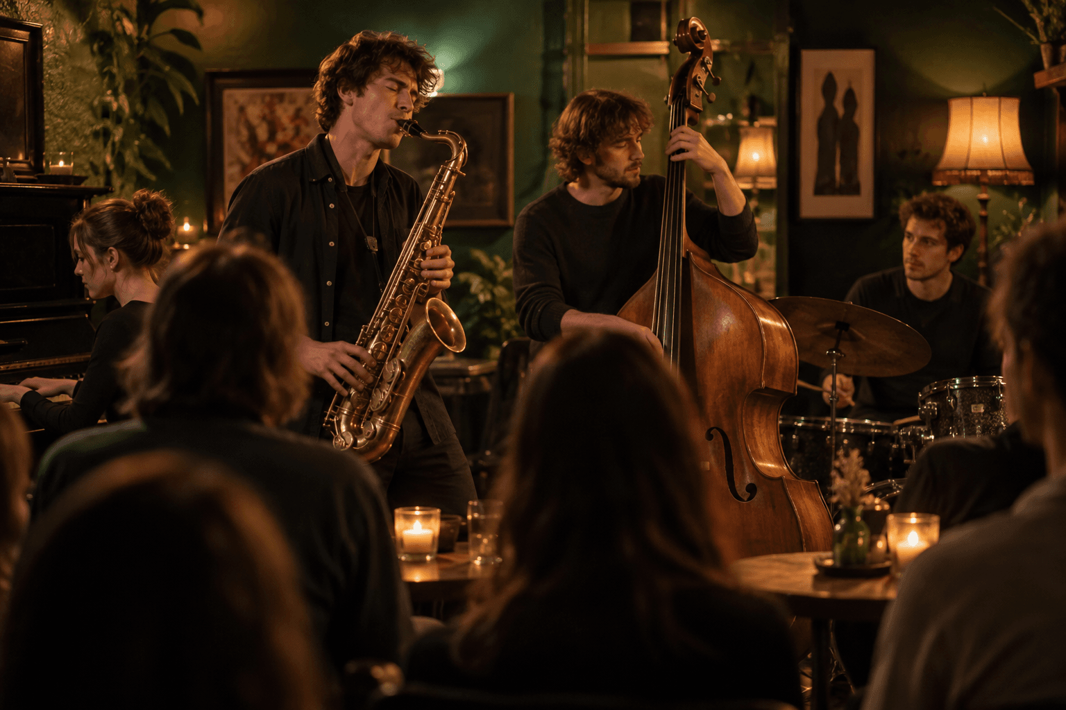 Studenten tijdens een jazzavond